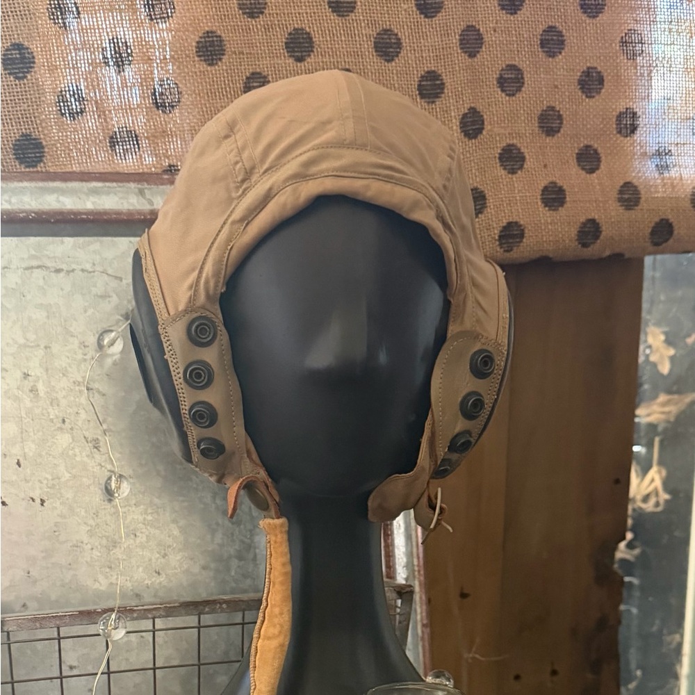 Vintage WWII Air Force Cloth/ Leather Flight Helmet #AN-H-15